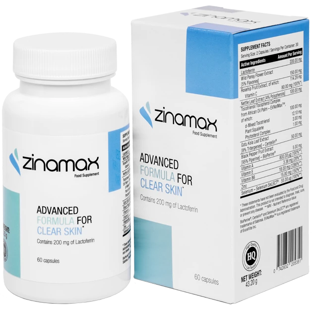 Envase de Zinamax, suplemento para el cuidado de la piel